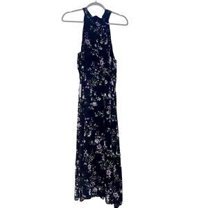 Fourteenth Place Dark Floral Halter Tiered Maxi Dress Size Large Black 90s NWT